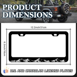 Mountain License Plate Frames - 2 Pack Cool Mountains Black License Plate Holder, Stainless Steel Rust-Proof Waterproof Car Decorative Tag Frame with Screws Fasteners Caps