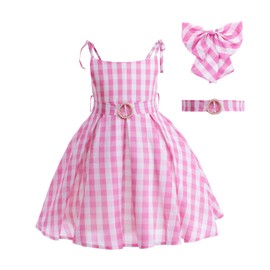 FAYICO Girls Pink Cosplay Costume Dress for Girls Kids,Princess Dress With Hair Clip Up Kids Outfits Birthday Party (Pink, 4-5Y)