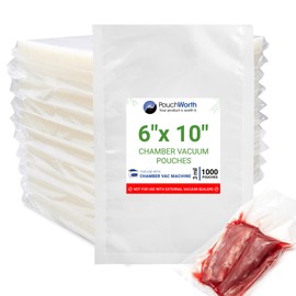 PouchWorth 1,000 pcs Clear 6" x 10" Pint, 3 mil Chamber Machine Pouches, Pre-Cut Chamber Vacuum Sealer Bags, Heavy Duty Seal Pouch, BPA-Free Chamber Sealer Bags with Tear Notch