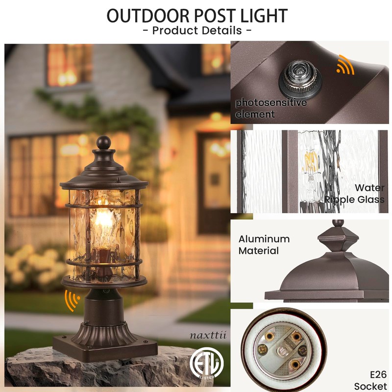 NAXTTII Dusk to Dawn Outdoor Post Lights Waterproof Aluminum Lamp