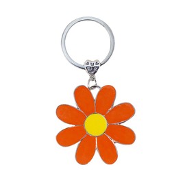 Colorful Cute Daisy Keychain Bag, Flower Charms keyring for Purse Keys, Bling Metal Keyring Gift for Women Accessories (Orange)