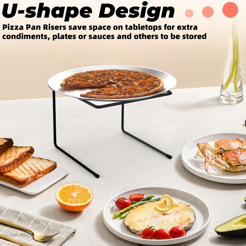 Linone 4 PCS Pizza Stand Holder, Black Metal Pizza Pan