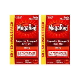 MegaRed Krill Oil 350mg Omega 3 Supplement with EPA, DHA, Astaxanthin & Phospholipids (Pack of 2)