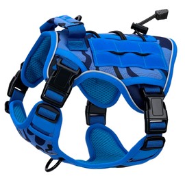 Heavy-Duty Tactical Dog Harness for Large Dogs, No Pull Adjustable Reflective Pet Vest with Molle System, K9 Military-Grade Control for Service Training, Outdoor & 10+ Breeds, Blue Camo, Small