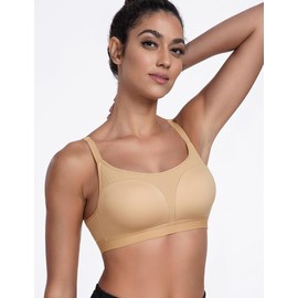 WingsLove Women's Padded Sports Bra High Impact Wireless Seamless Breathable U-Back Support Full Coverage Lightweight Comfort for Gym Yoga Bras (Dark Nude,38D)