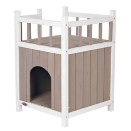 TRIXIE Cat Home with Balcony, Elevated Cat House, Weatherproof Shelter, Ideal for Cats and Small Dogs 17.5 x 17.5 x 25.5 in.