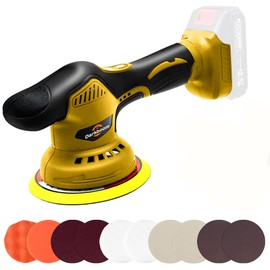 Darkboom Cordless Buffer Polisher 6 inch with 8 discs for polishing, fits Dewalts 20V battery and 6 variable speed from 2200RPM to 5500RPM cordless sander, for Car Detailing/Polishing