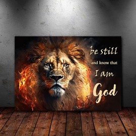 Lion of Judah Canvas, Be Still And Know That I Am God Lion Canvas For Decor, Lion King Canvas Wall Art, Large Canvas For Home Décor Christ Gold Canvas Wall Art for Bedroom Christian Gift 8 x 12 Inches