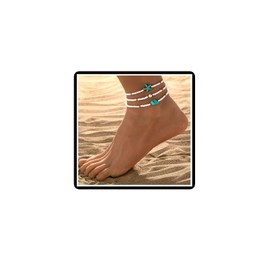 Dishowme Turquoise Starfish Anklet Bracelet 3 Pieces Bohemian Beads Anklet Elastic Summer Beach Barefoot Sandal Jewellery for Women, Unit size, Metal, No Gemstone