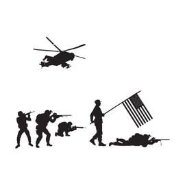 Soldiers Helicopter USA Flag Silhouette Decal Wall Art Sticker Designs Vinyl Stickers for Home House Walls Rooms Windows Bedroom Decoration Size (20x20 inch)