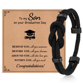TempBeau Graduation Gifts for Son 2025 High School, College Graduation Gifts for Son Class of 2025 Rope Knot Bracelet for Son Form Mom Dad