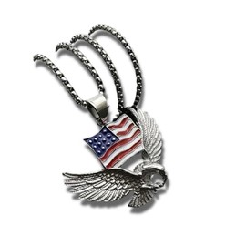 Mens Majestic Silver Eagle with American Flag Pendant Necklace - A Bold Hip Hop Jewelry Statement, Symbol of Freedom and Unmatched Style (Silver)