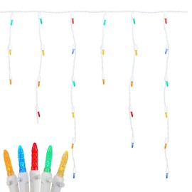 Novelty Lights LED Icicle Lights Multicolor, 15 Feet 150 LED M5 Bulbs on 30 Drops with 6 Inch Spacing, 12-32" Drops, Commercial Grade White Wire, Flicker Free and Energy Efficient, Connectable