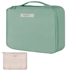 Kosmetiktasche Große Reise Make Up Tasche Mit Pinselfach Wasserdicht Tragbar Schminktasche Organizer für Damen Und Mädchen Grün