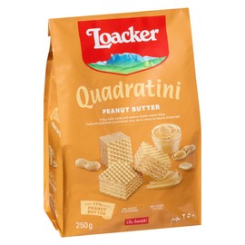Loacker Quadratini Peanut Butter bite-size Wafer Cookies - 30% Less Sugar - Premium Crispy Wafers with Peanut Butter cream filling - great for snacks & desserts- Non GMO - LARGE Snack Bag 250g/8.82oz