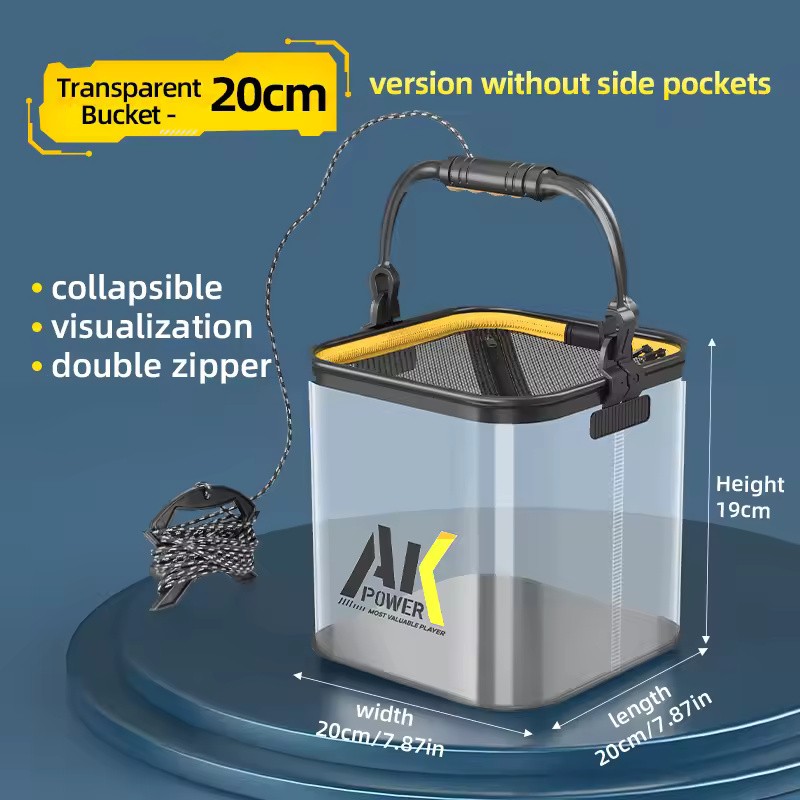 Transparent Foldable EVA Fishing Bucket, 20/22/24cm with 5m Rope Options