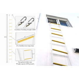 Fire Rope Ladder for Two-Story House 16 ft (5m) | Fire Safety Set Combo | Fireproof Emergency Blanket & Emergency Escape Ladder with Mounting Clips| Ladder for Adults