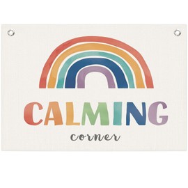 ICEWHITEY Calming Corner Wall Canvas Banner, School Counselor Office Decor, Boho Rainbow Mental Health Hanging Banner Flag Wall Art Decor for Nursery School Counselor Therapy Office, 20x30 in