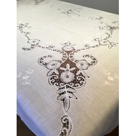 Belgian Handmade Lace Tablecloth with Bobbin Lace Trim