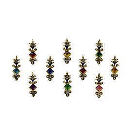 Comet Busters Fancy Black Bindi With Golden and Colored Stones (BIN735)
