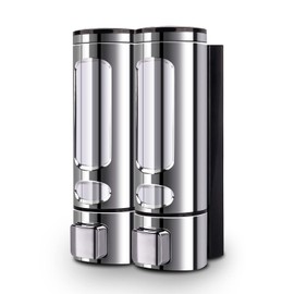 Soap Dispenser Manual ABS Wall Mount for Shower Gel, Hair Shampoo or Hand Cleanser 2x 400ml Chrome