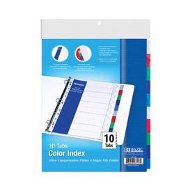 BAZIC Binder Dividers w/ 10 Color Tabs 8. 5" x 11", 11 Hole Punch Plastic Index Divider with Tab for 3 Ring Binders, (10/Pack), 24-Packs