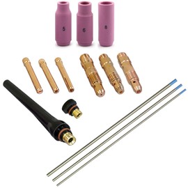 WeldingCity 14-pcs TIG Welding Torch Accessory Kit 1/16"-3/32"-1/8" (AK3B) Collet-Collet Body-Ceramic Cup-Tungsten Electrode (Blue)-Back Cap for Torch 17, 18 & 26 Weldcraft Miller Lincoln Hobart ESAB