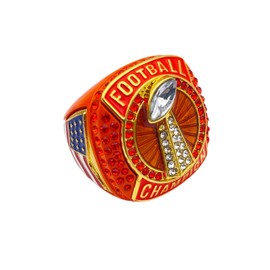 Discount Sports Rings, FOOTBALL CHAMPION RING — Player Award, assorted colors and gemstones (Orange)
