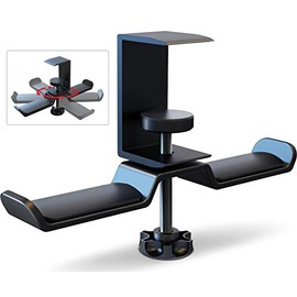 Dual Headphone Stand Hanger Under Desk, APPHOME 360 Degree Rotating PC Gaming Headset Holder Aluminum Clamp Hook Space Save Mount, Universal Fit All Headphones, Black
