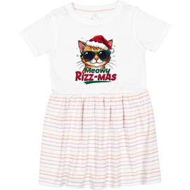 inktastic Meowy Rizz-mas Funny Christmas Rizzmas Santa Claus Toddler Dress 5-6 White with Stripes 44313
