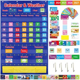 Fancy Land Calendar and Weather Pocket Chart for Kids with 112 Cards Classroom Calendar ...