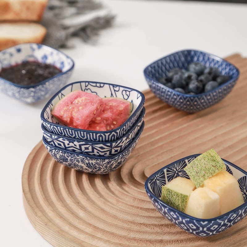 Selamica Ceramic 2.6 OZ Square Dipping Bowl Set, Soy Sauce