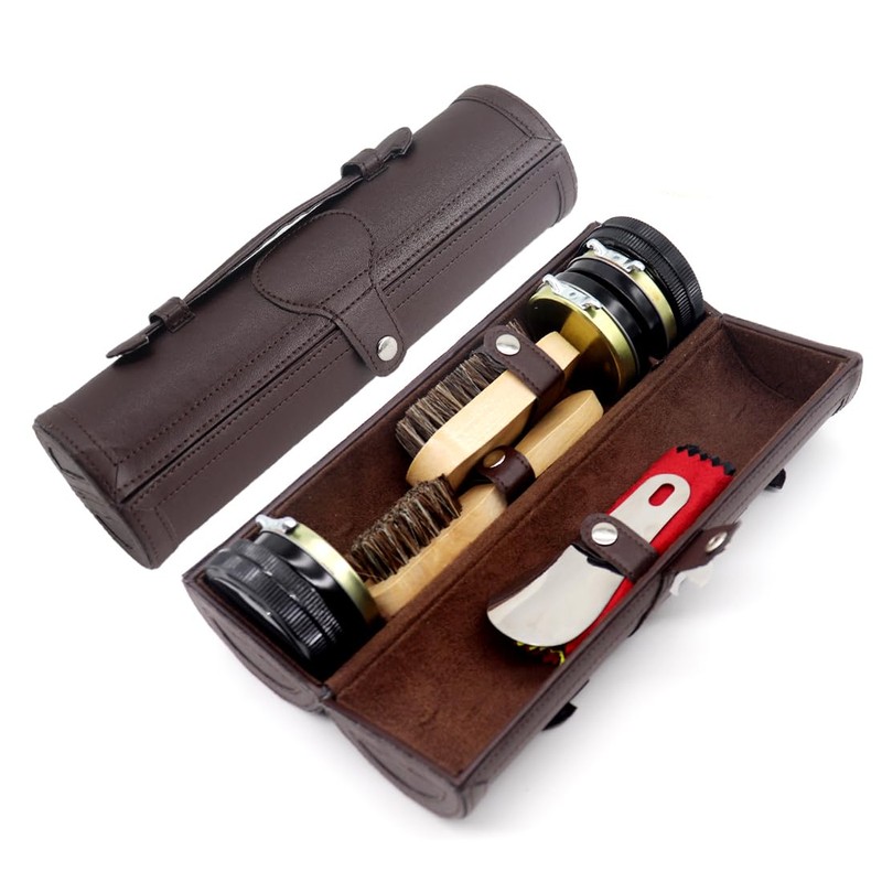 Shoe Shine Kit with PU Leather Sleek Elegant Case, Travel