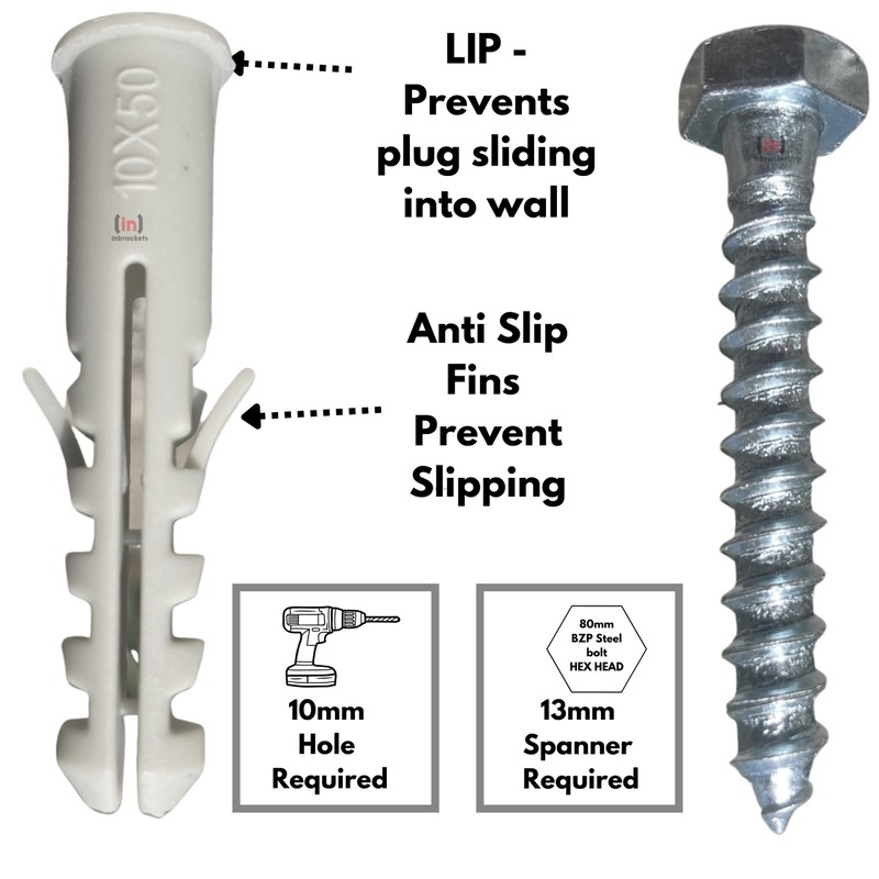 Inbrackets Value M8 x 50mm Masonry Brick Wall Fixing Screw