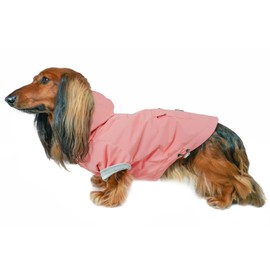 DJANGO Highland Dog Jacket & Raincoat – Water-Repellent, Lined Dog Coat with Hood, Adjustable Fit & Harness Hole – Lightweight Rain & Wind Jacket for Small & Medium Dogs up to 30 lbs (Pink, Medium)