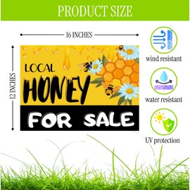 Set of 3 Double Sided 12x16 Inches Local Honey For Sale Yard Sign with Metal H-Stakes - Local Honey Sale Signs for Farm Garden Lawn Outdoor - Funny Plastic Signs For Sale Bee Hive Decoration