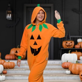 Funziez! overol delgado de calabaza para adultos, disfraz de Halloween Jack O Lantern - Traje de cosplay de una pieza para adultos, mujeres y hombres