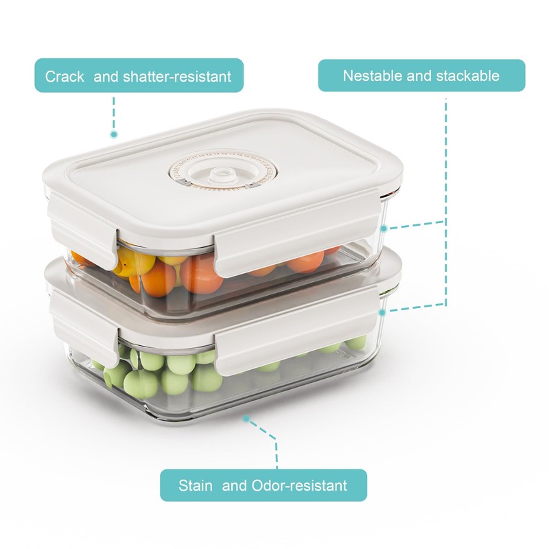 Domsanistor Vacuum Seal Glass Food Storage Containers, 6pcs Containerswith 10pcs
