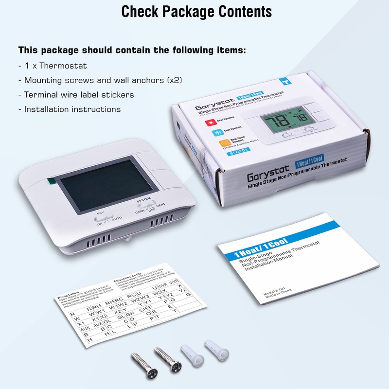 Upgraded Non Programmable Thermostats for Home 1 Heat/1 Cool Single