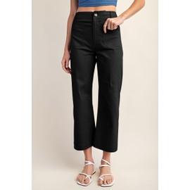 miduo Womens Fashion Plus Size Button High Waisted Zipper Cropped Wide Leg Straight Leg Capris Pants with Pockets Black 31