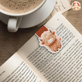 (2Pcs) Cute Highland Cow Magnetic Bookmark Animal Book Page Markers Gift for Reading Lover Nerd Book Addict Bookish Bookworm Reader Office Stationery - Size 3"x2" When Folded