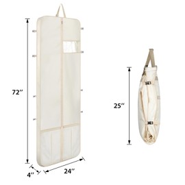 Univivi Garment Bag Long 182 cm, Garment Bag Wedding Dress with Shoe Compartment, Clothes Bags with 4 Zip Pockets, Foldable Waterproof Garment Bag Travel for Evening Dresses - Beige