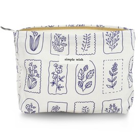 Sminra Vintage Makeup Bag Cosmetic bags Canvas Zipper Pouch for Women, Cute Coquette Large Preppy Pencil Purse Toiletry Bag Organizer Handbags Travel accessories