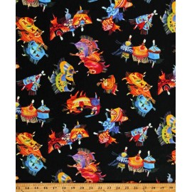 Elizabeth Studios Cotton Shawl Dancers Dancing Southwestern Black Fabric Print by the Yard D587.80