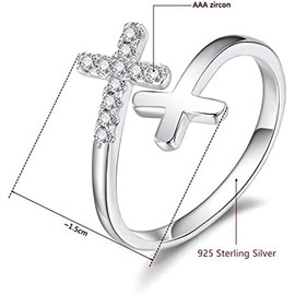 BQfife 925 Sterling Silver Christian Faith Cross Ring for Women, Dainty Inspirational Jewelry Easter Teen Gifts