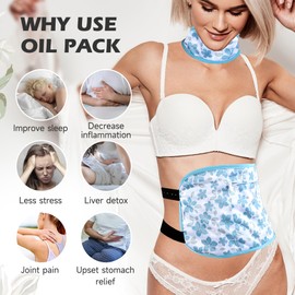 Pedobi 2 Pack Castor Oil Pack Wrap, Reusable Organic Castor Oil Pack Kit for Liver Detox, Castor Oil Pack Organic Cotton Anti Oil Leak（Castor Oil are Not Include）Flower