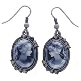 Brown Cameo Drop Dangle Earrings Rhinestones Fashion Jewelry