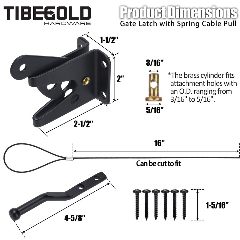 TIBEGOLD Self Locking Gate Latch with Spring Cable Pull, Black