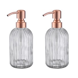 Leetcp Copper Glass Bathroom Soap Dispenser with Metal Pump,Vintage Dish Soap Dispenser for Kitchen, Used for Lotionor Home,Bathroom,Countertop, Hotel,2 Packs