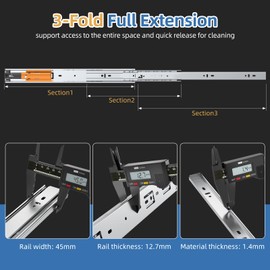 Furniware 5 Pairs 22 Inch Soft Close Drawer Slides Side Mount, 3 Fold Full Extension Ball Bearing Heavy Duty Cabinet Drawer Glides, Quiet Smooth Close Kitchen Cabinet Rails 100 LB Capacity